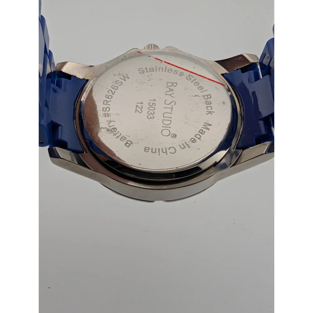 Bay Studio Watch Women 38mm Silver Case Blue Plastic Link 7